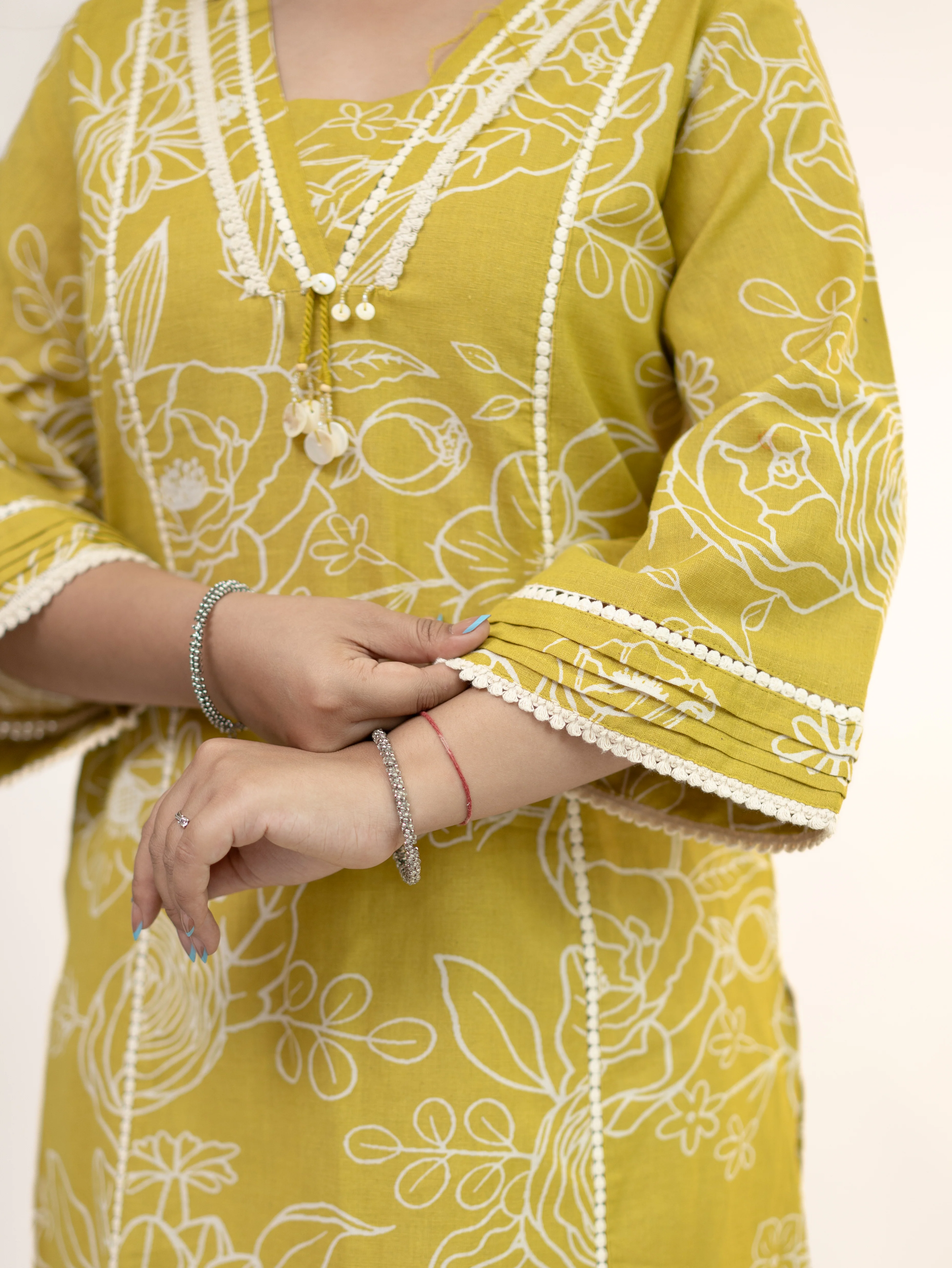 Inayat Yellow Cotton Lace Deatialed A-line Kurta Set - Image 8
