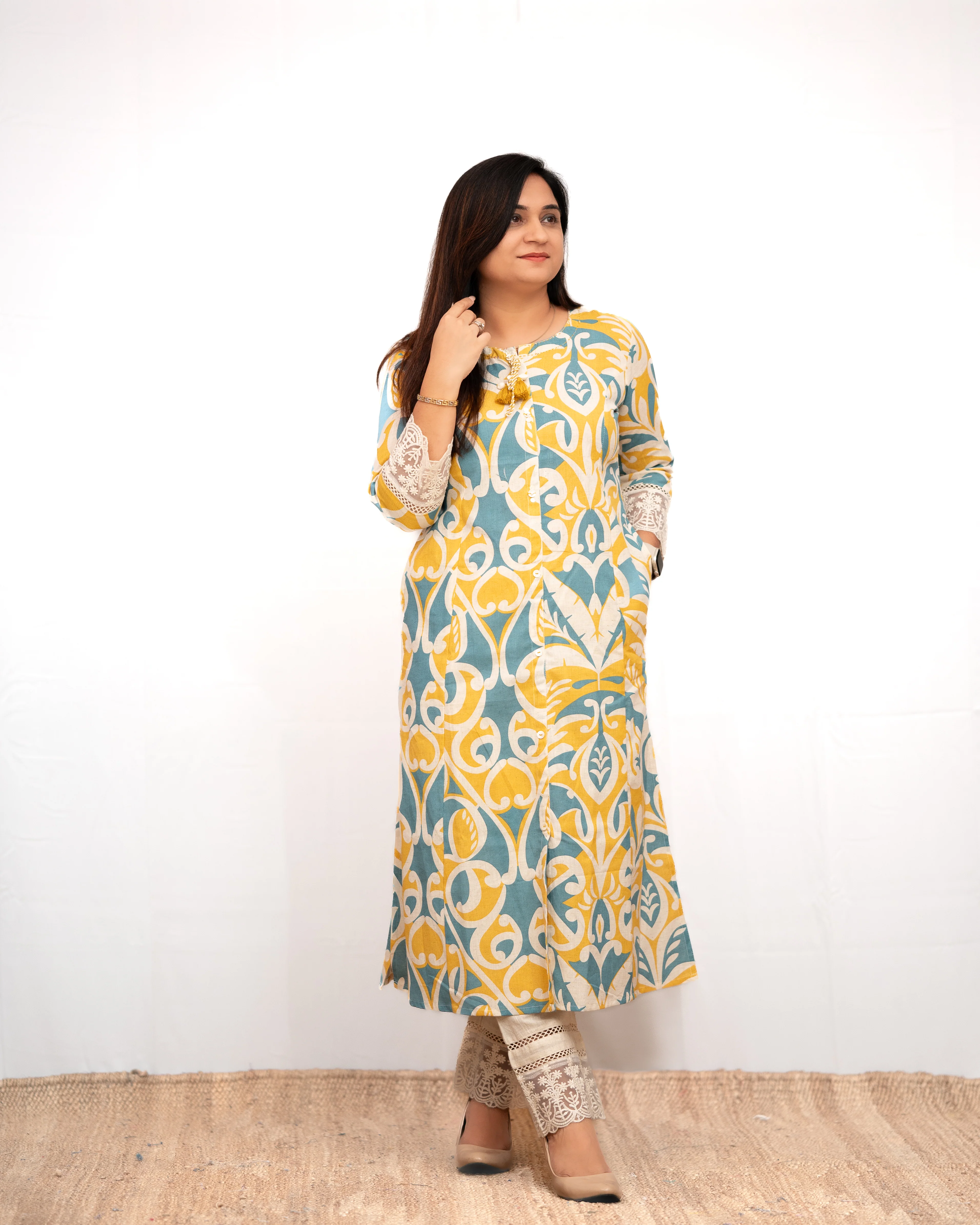 Amber Yellow A-line Cotton casual Pant Set - Image 16
