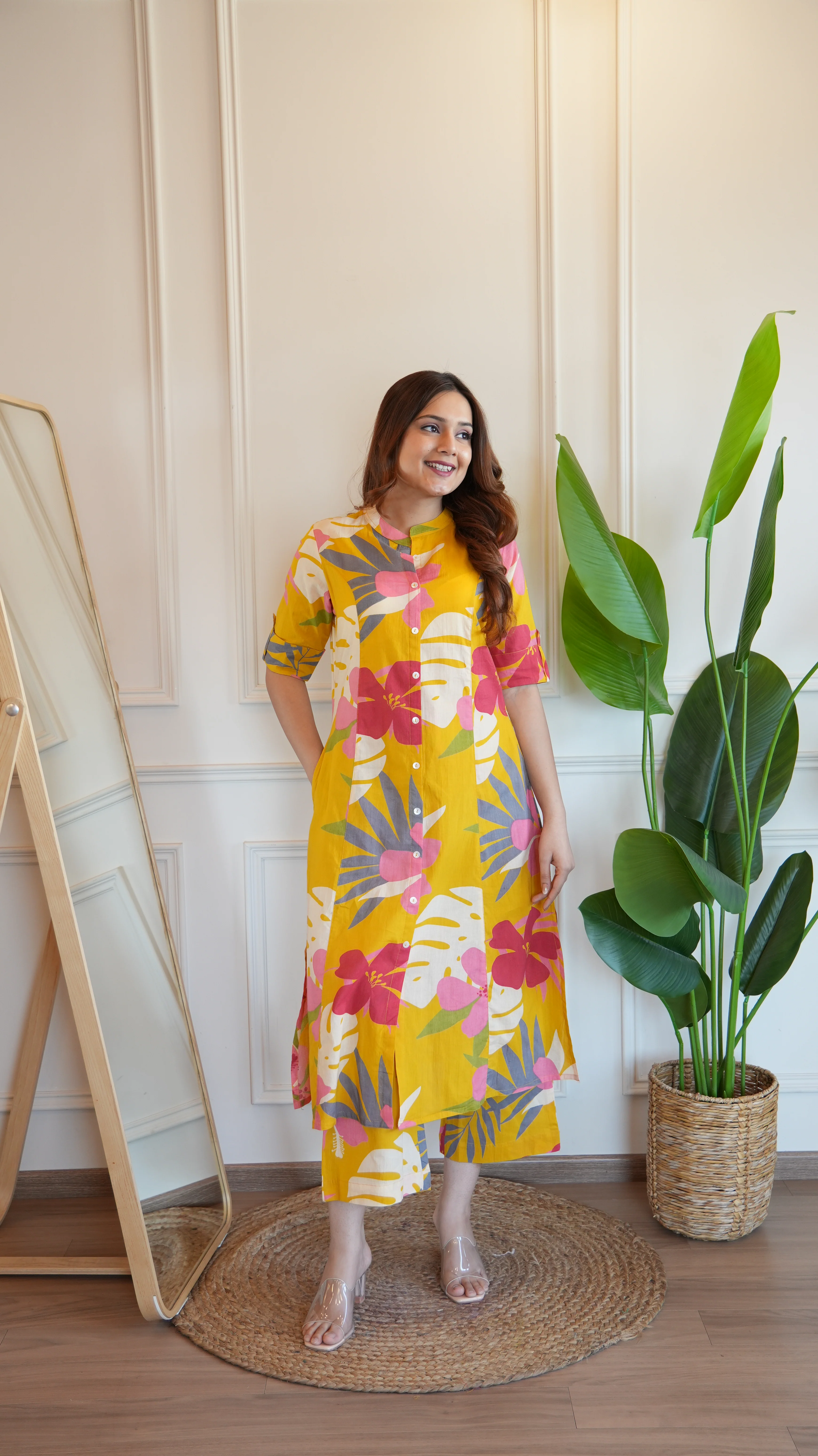 Yellow Floral Cotton A-line Coord Set - Image 3