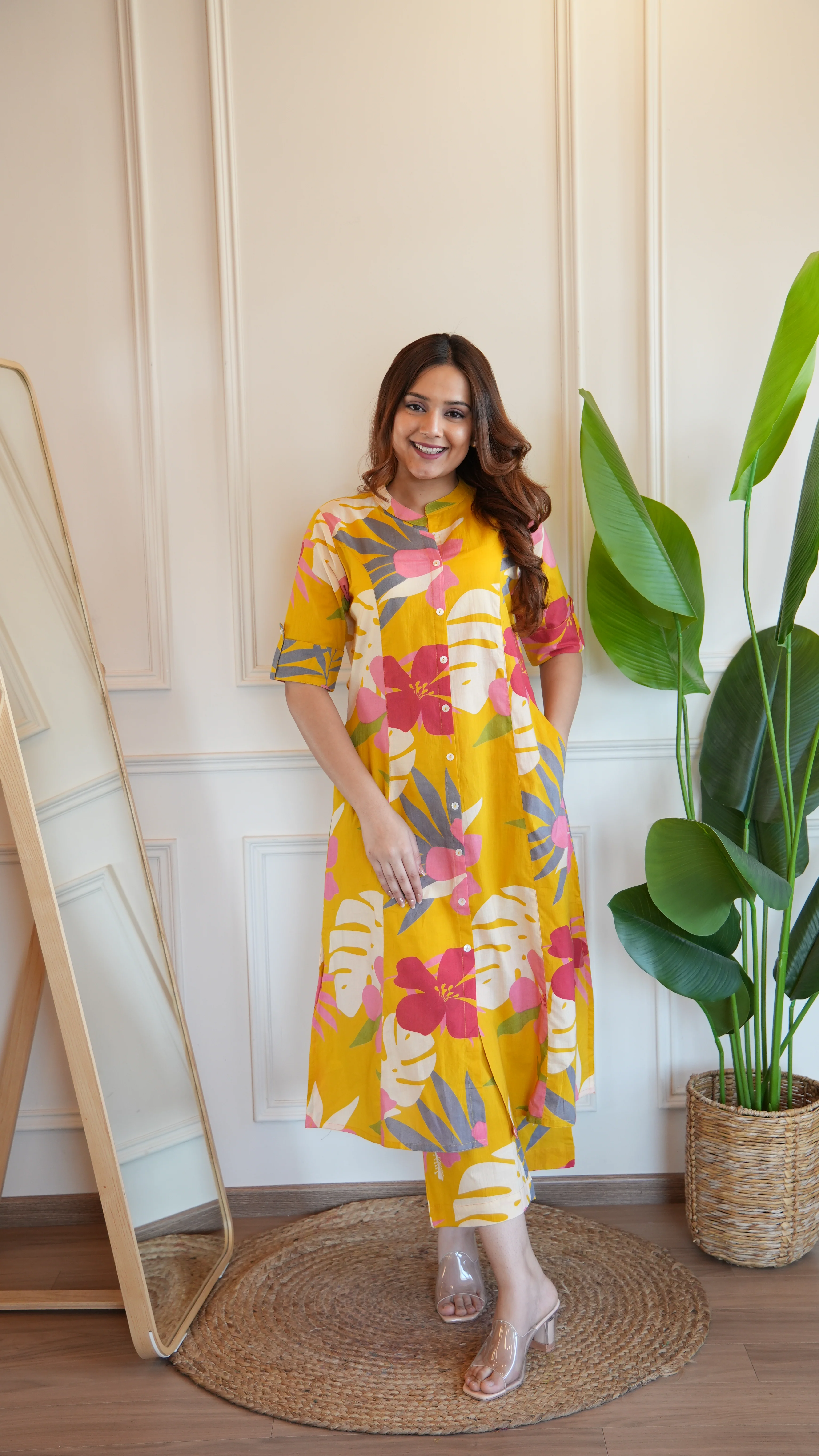 Yellow Floral Cotton A-line Coord Set - Image 4