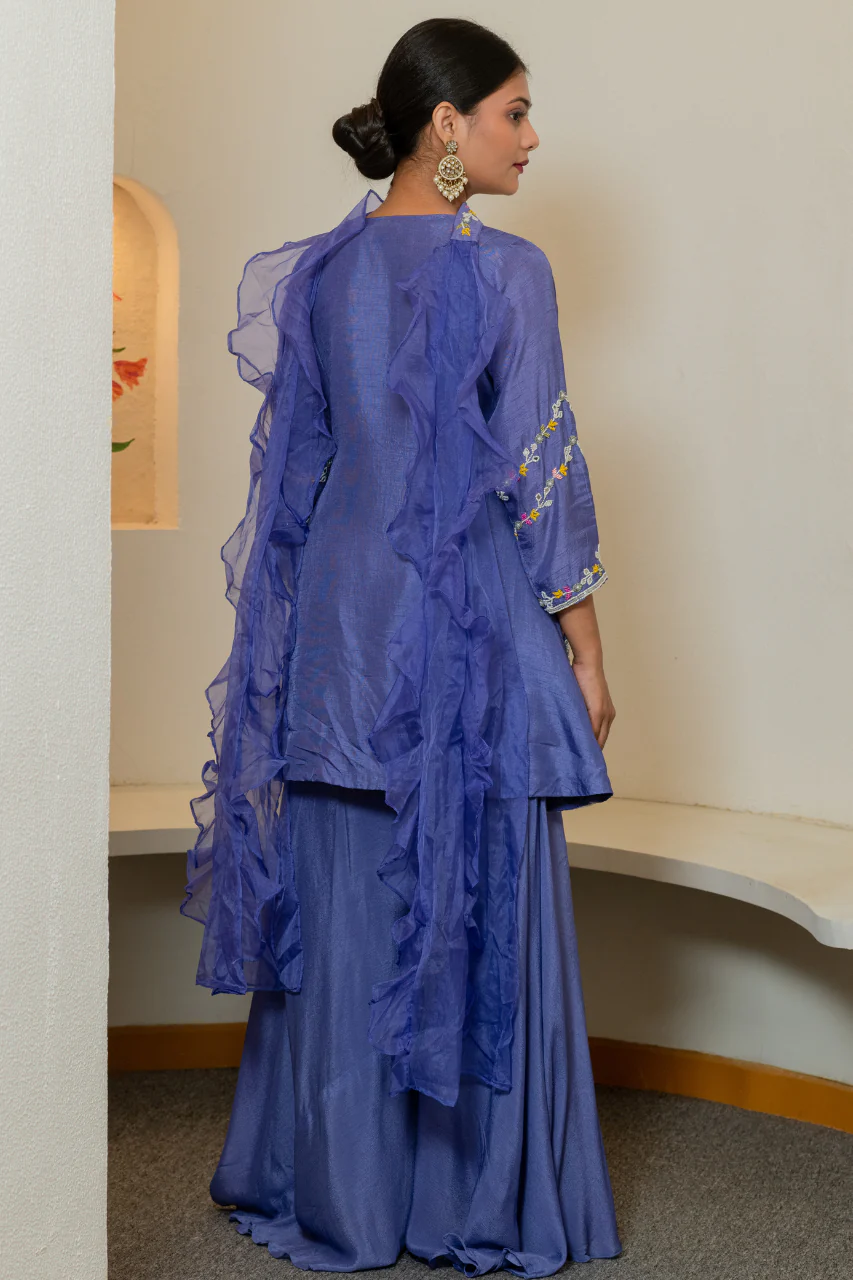 ‘Zainit’ Silk Hand Embroidered Sharara Set - Image 6