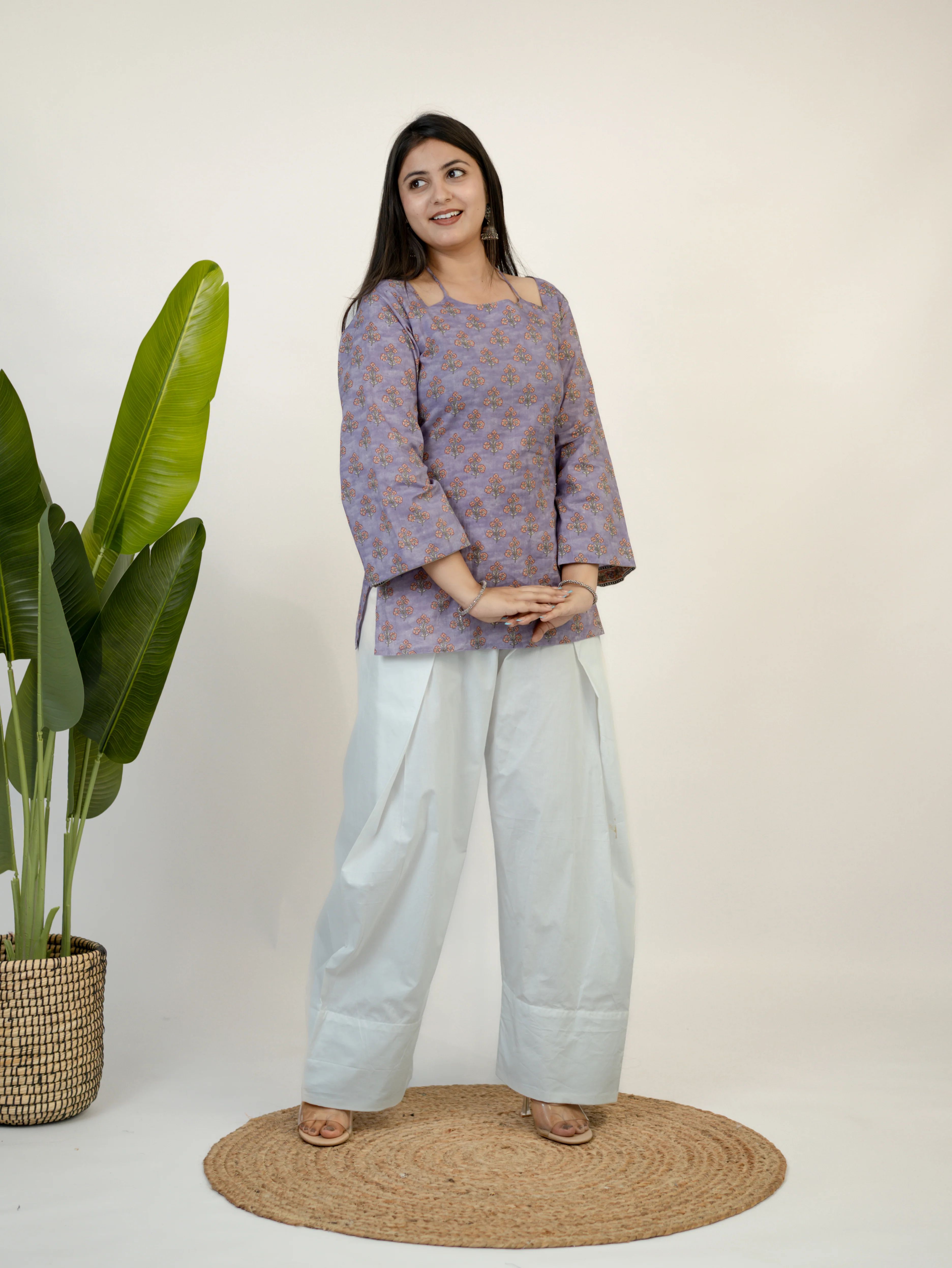 Ziva Lilac Kalamkari Cotton Corset Short Top - Image 3