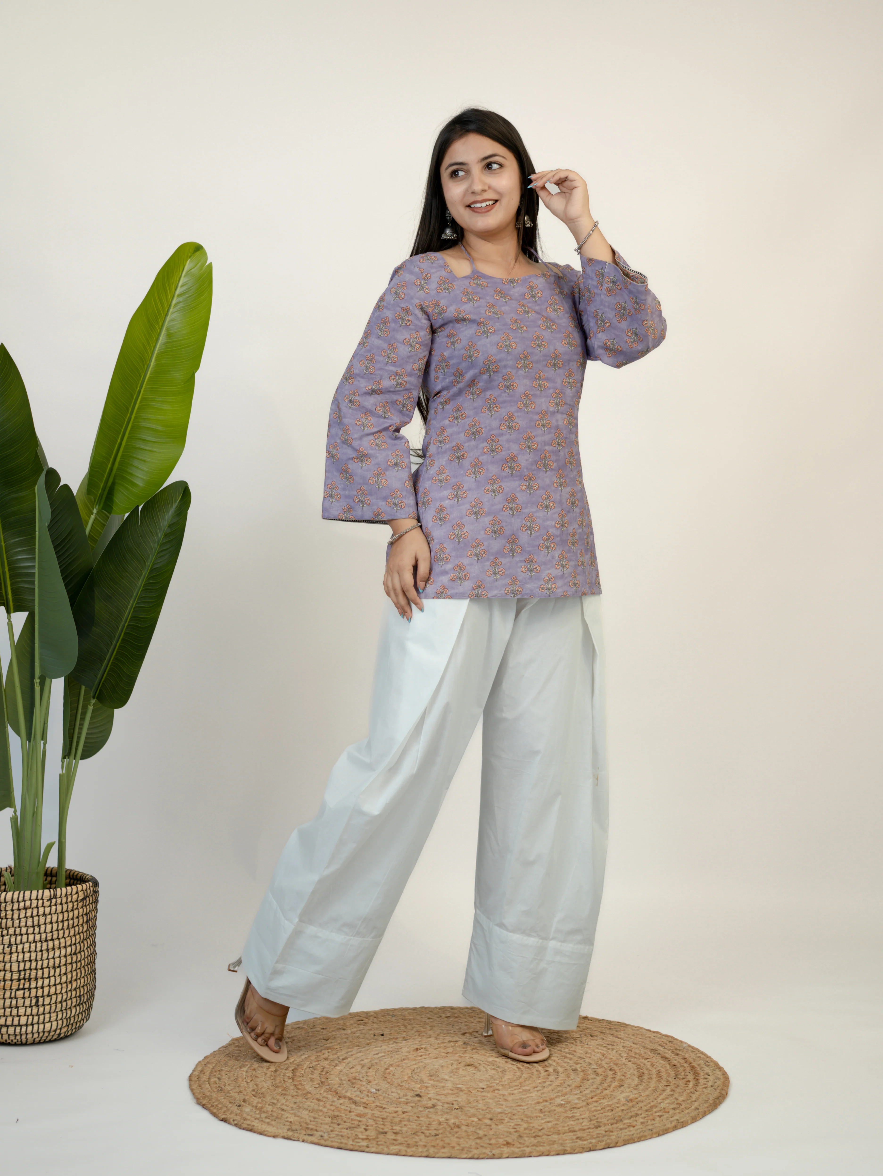 Ziva Lilac Kalamkari Cotton Corset Short Top - Image 4