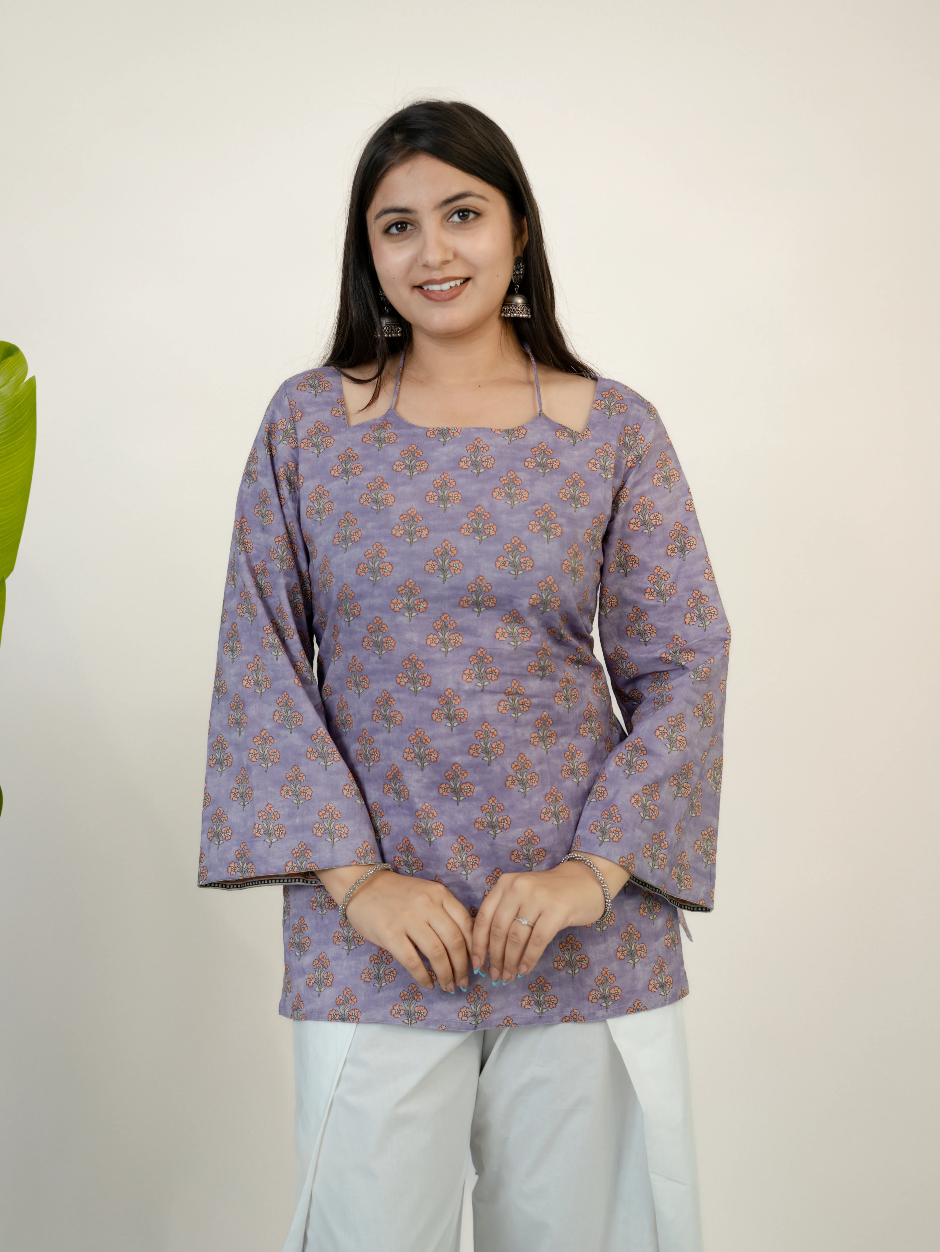 Ziva Lilac Kalamkari Cotton Corset Short Top - Image 5