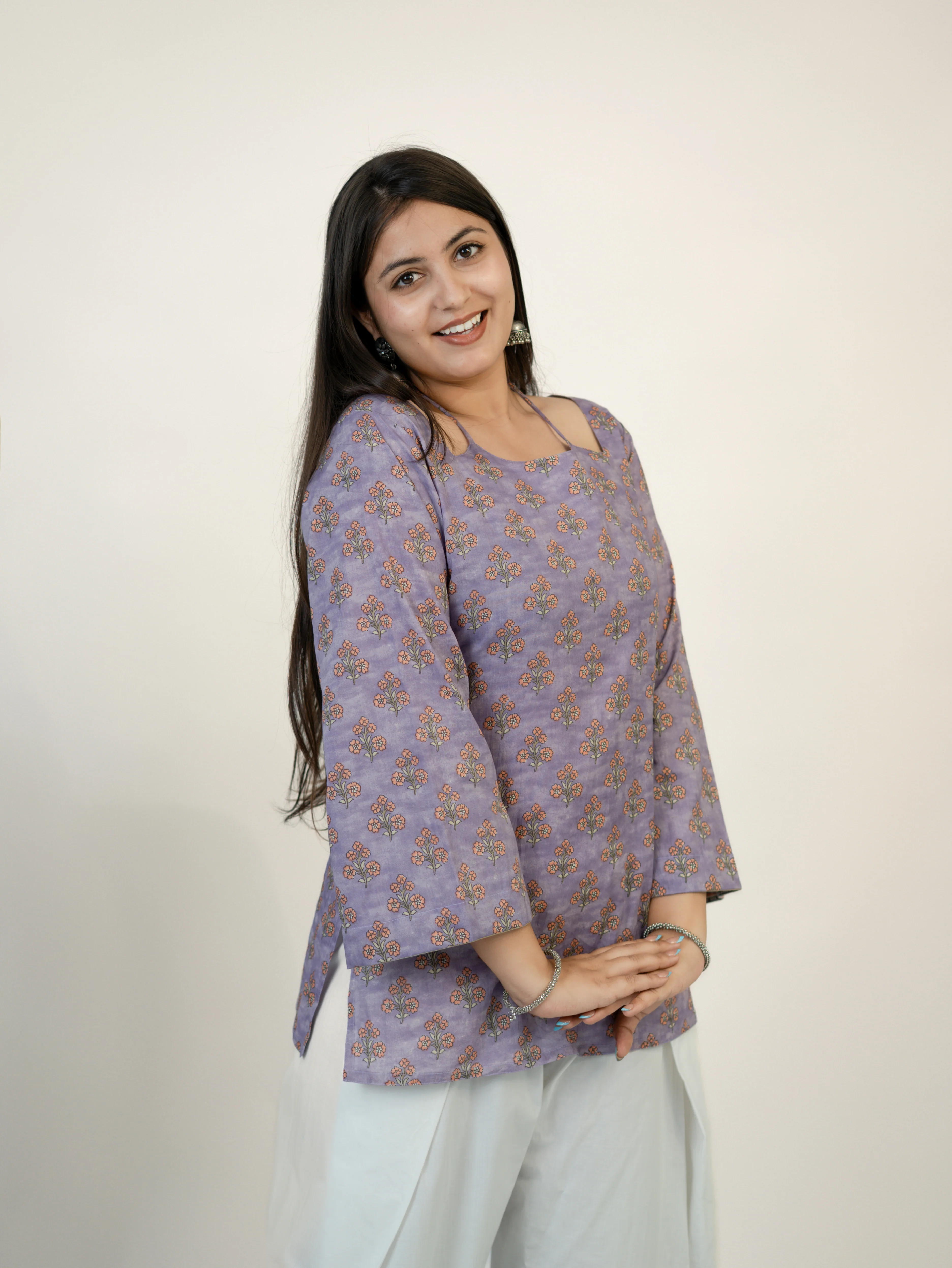 Ziva Lilac Kalamkari Cotton Corset Short Top - Image 6
