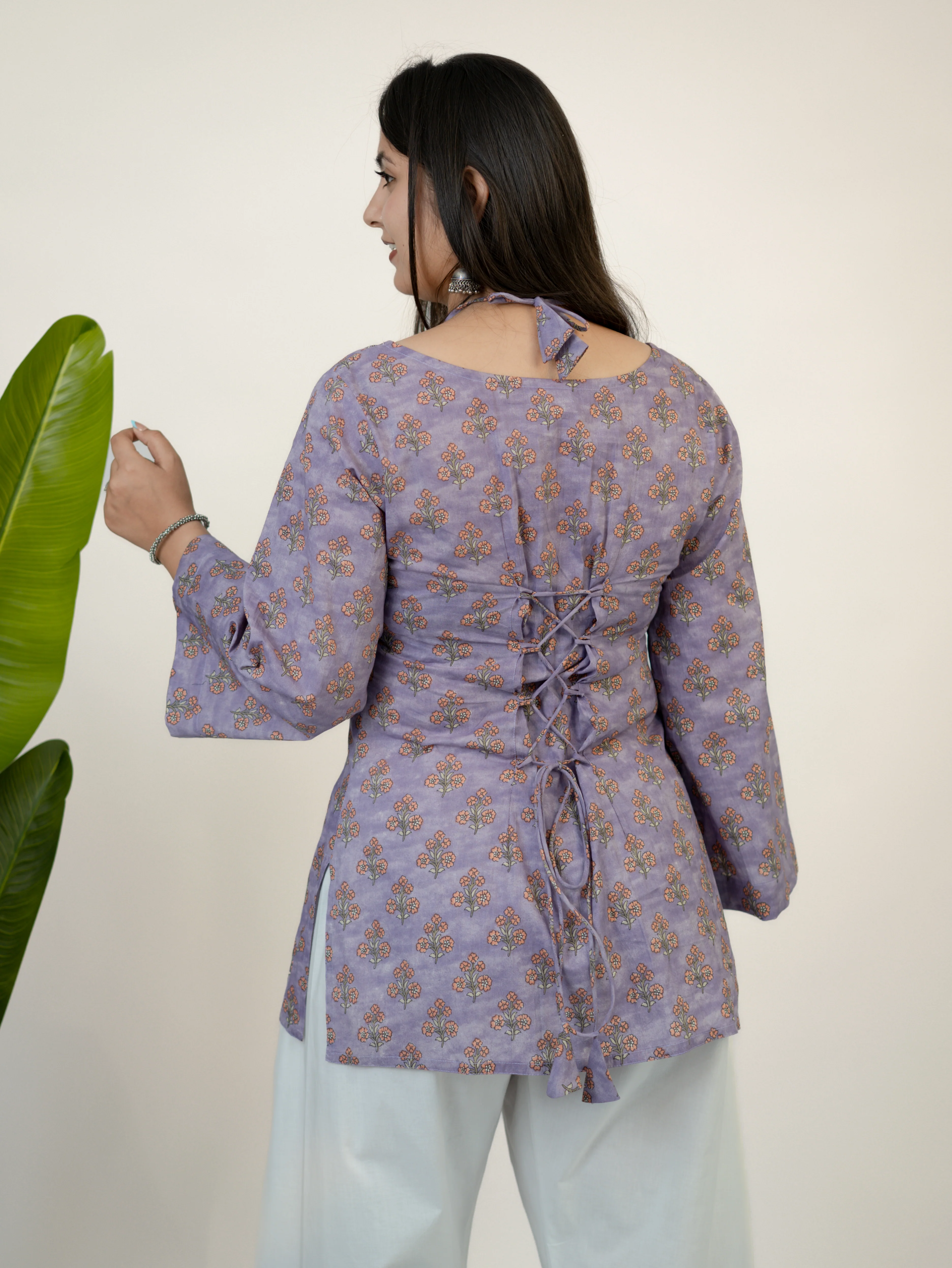 Ziva Lilac Kalamkari Cotton Corset Short Top - Image 8