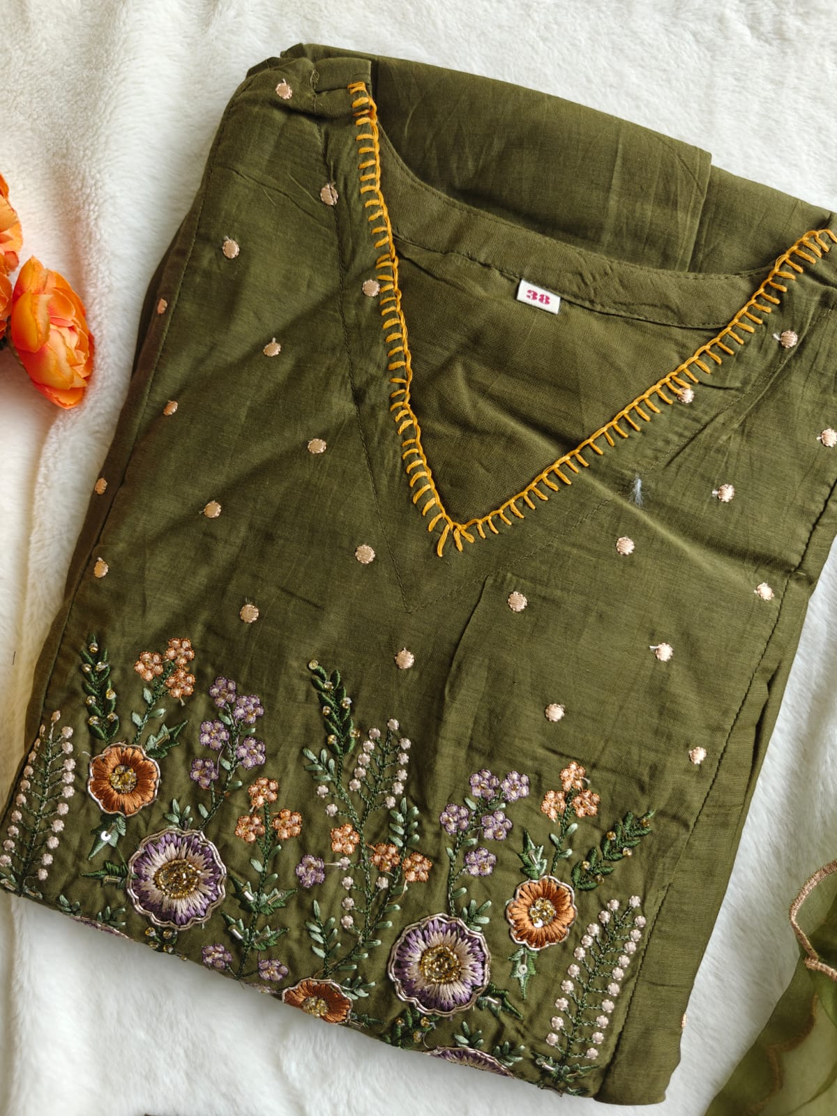 Zola Mul Chanderi Embroidered A-line pant Set - Image 4