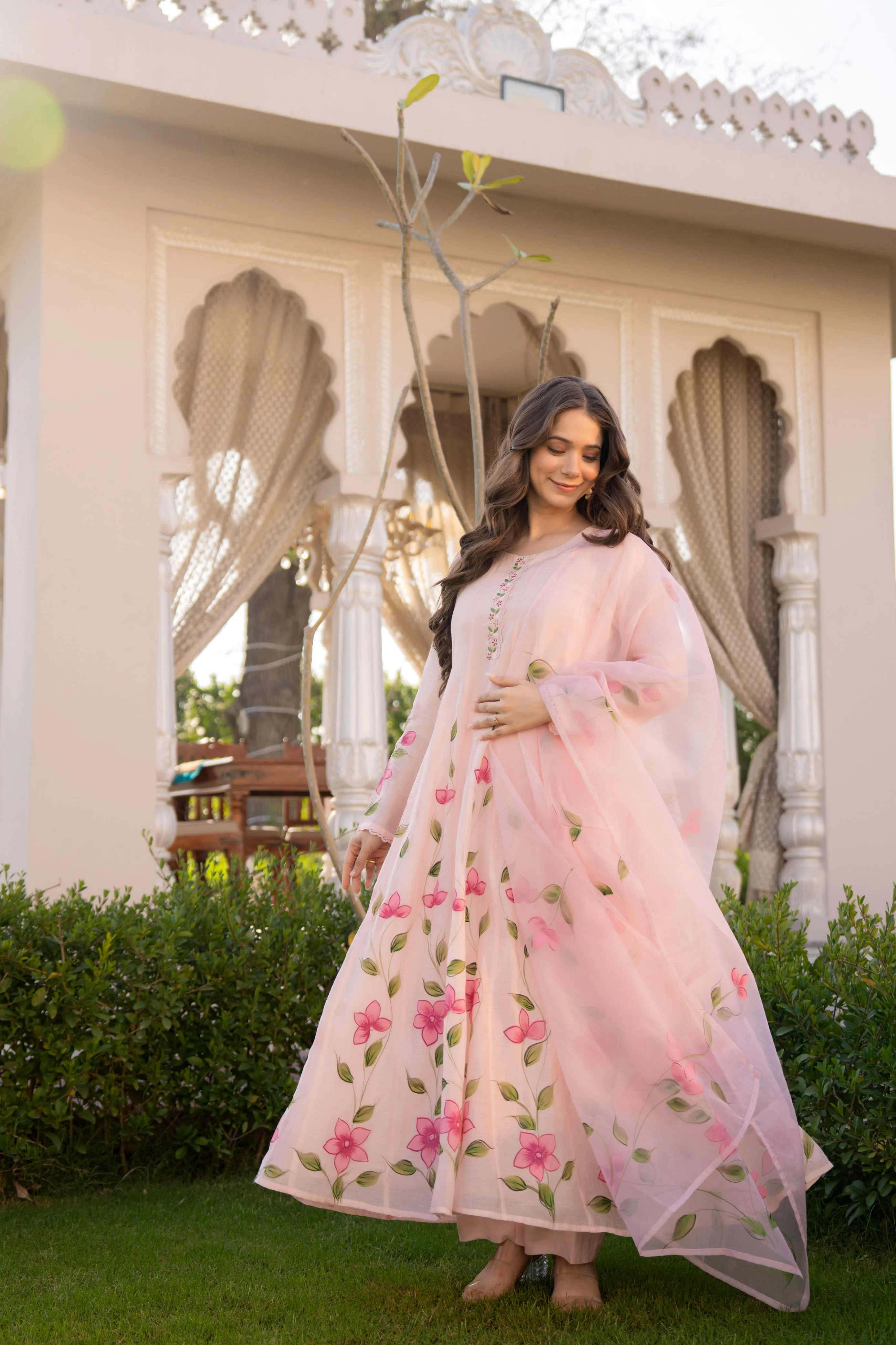 Zola Mul Chanderi HandPainted Anarkali Set - Image 4